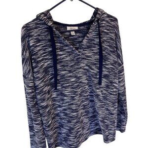 Style & Co Blue and White Hooded Womens Long Sleeve Jersey Top Size Small
